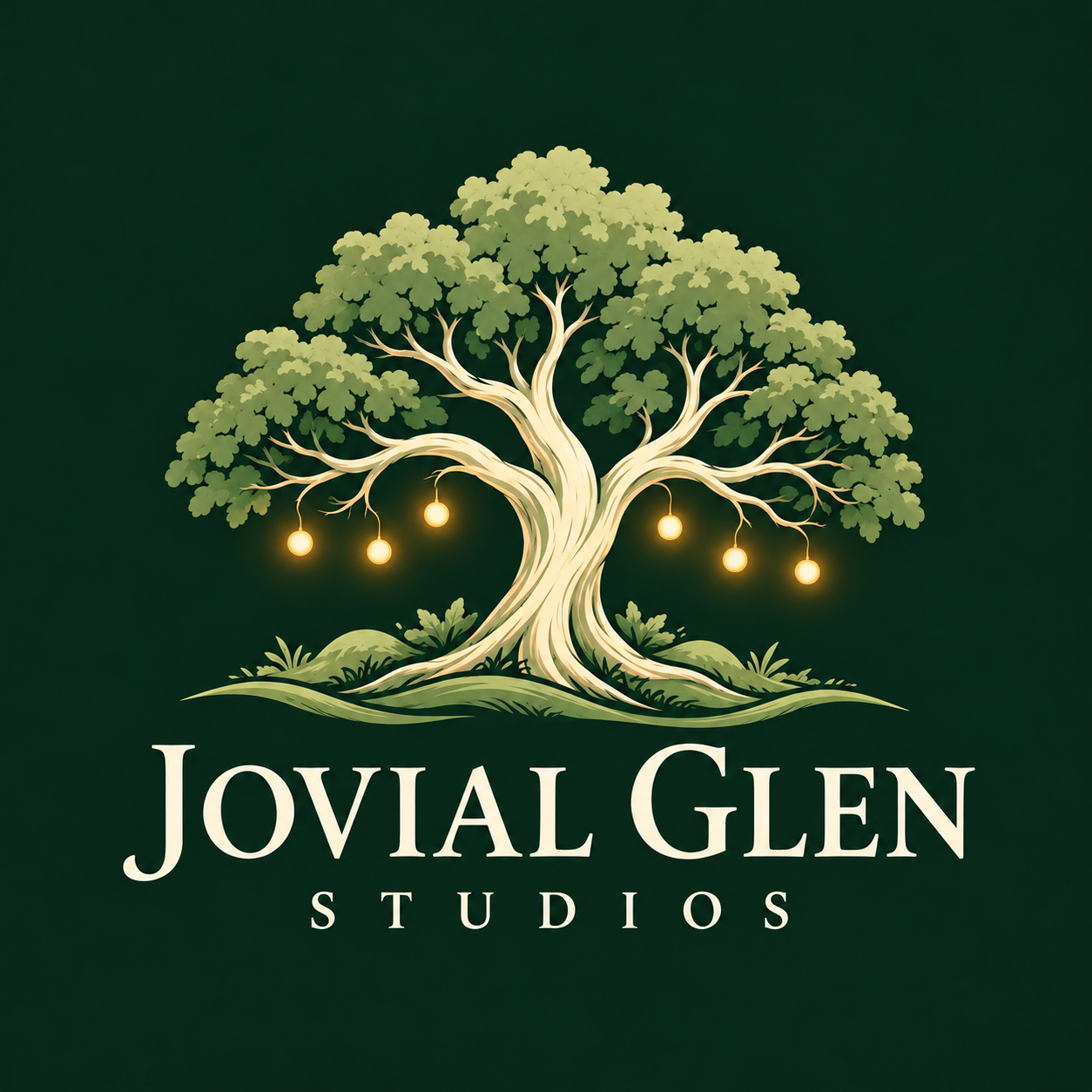 Jovial Glen Studios approved six-lantern tree logo